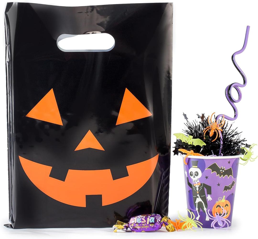 100 Halloween Bags 9"x12" Glossy Great For Goodies Also Perfect as Small Halloween Bags For Trick or Treat (Halloweeen)