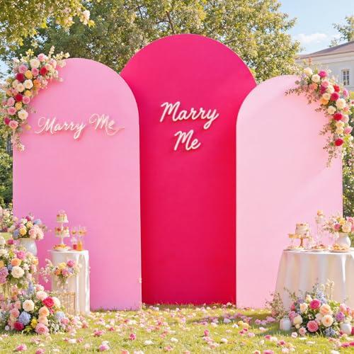 7.2ft 6.6ft 6ft Pink Arch Cover Set of 3-Wrinkle Free Spandex Wedding Arch Covers-Stretchy Chiara Arch Backdrop Stand Cover for Baby Shower Birthday Party Wedding Bridal Shower Background Cover