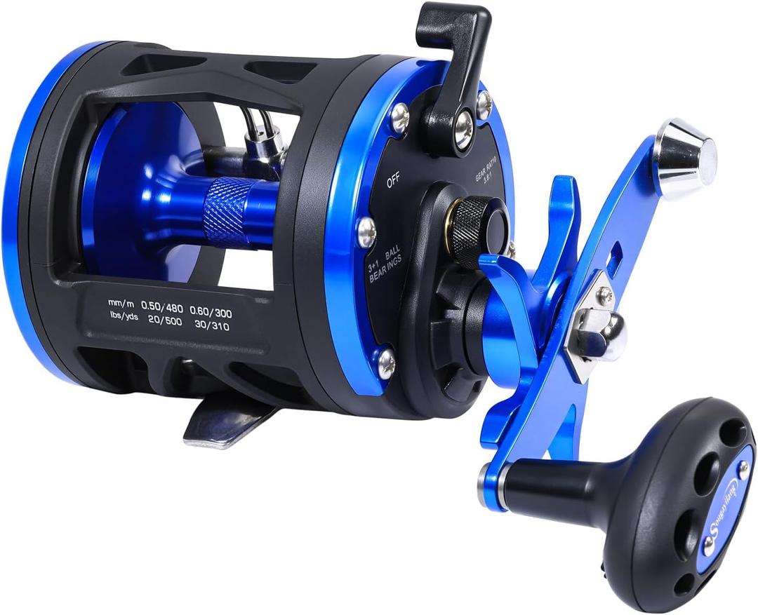 Sougayilang Trolling Reel & Conventional Fishing Reel - Saltwater Level Wind Reel with Smooth Drag, Heavy Duty Boat & Ocean Fishing Reel for Sea Bass, Grouper, Salmon (LDT30- Right Handed)