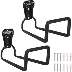 PeoMev 2pcs Heavy Duty Hose Hanger Garden Hose Storage Black Water Hose Holders for Outside Wall Mount Garden Hose Reel Hose Stand