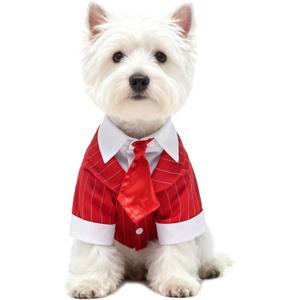 GabeFish Pets Wedding Jackets Suit for Dogs with Bow Tie Puppy Cat Formal Clothes Shirt Tuxedo (RedStriped, S (Chest 12.9in/33cm)