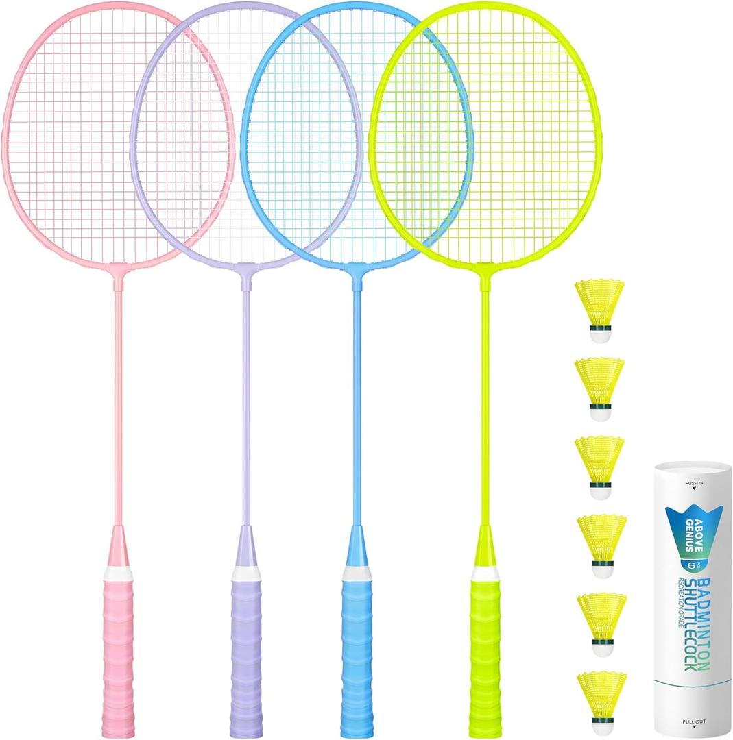AboveGenius Badminton Rackets Set, Lightweight Badminton Set Includ 4/6 PCS Rackets, 6 Birdies, Outdoor Backyard Games, Racquets for Adults, Teens, Family Beginner, One Size