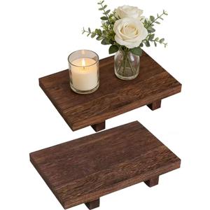 2PCS Wooden Pedestal Tray, 9 x 5.9 x 1.5 Inch Rustic Wood Riser Stand for Bathroom Kitchen Counter Decor, Small Decorative Soap Tray for Candles Plants Bottles, Home Accessories