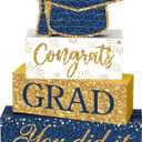 Cinnvoice 4 Pcs Graduation Table Decor 2026 Congrats Grad Centerpiece Class of 2026 Wood Sign Graduation Tiered Tray Decor Farmhouse Congratulate Gifts for Home Shelf Party Decorations(Blue Yellow)
