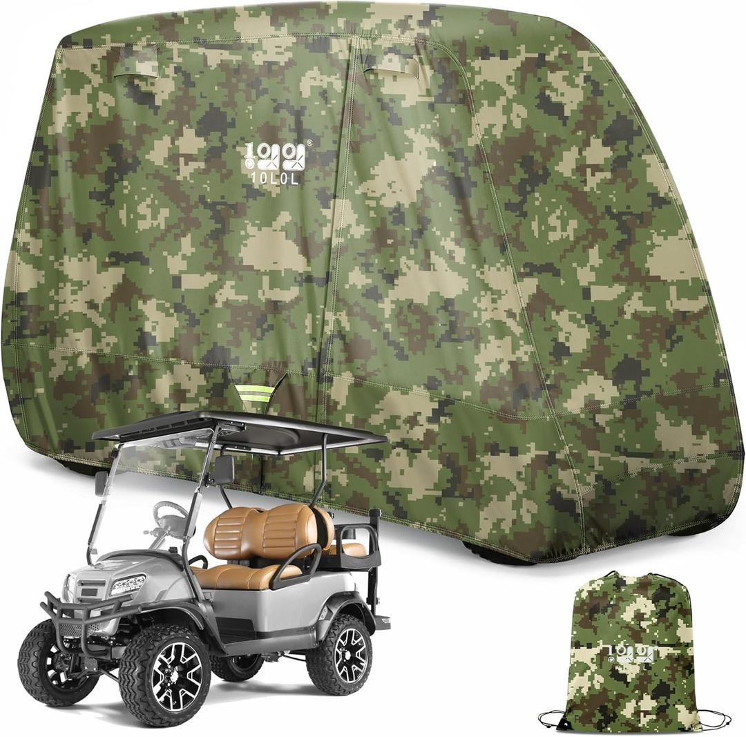 10L0L Heavy Duty Golf Cart Cover for 2/4 Passengers EZGO, Club Car and Yamaha, All Weather Outdoor Protection Weatherproof L-For 2/2+2/4 Passengers Cart (Camouflage)