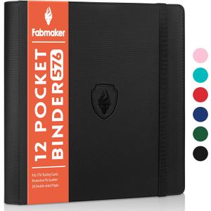 Premium 12 Pocket Card Binder for 576 Cards, Fabmaker PU Cover Trading Card Binder, Sturdy Card Collection Album, Sleek Card Holder Folders for Game Cards & Sports Cards, Black