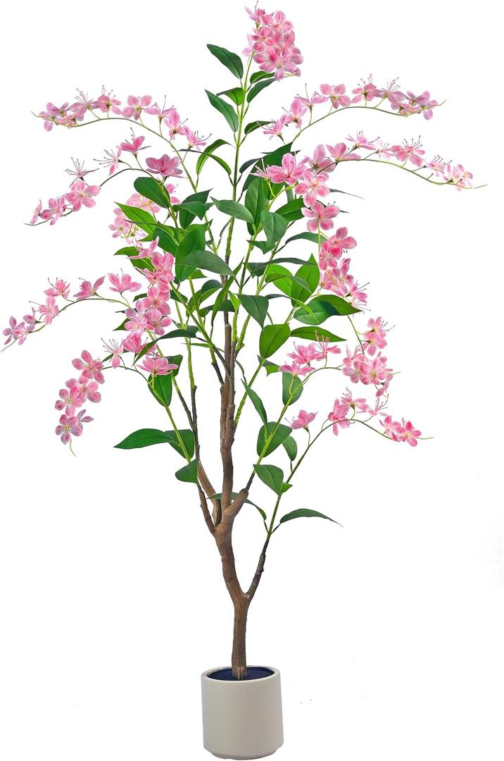 Artificial Jasmine Tree 5ft Beige Flower Pot Fake Trees, Lifelike Artificial Trees with Natural - Looking Blooms, Perfect for Any Space