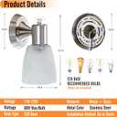 Wall Sconces Set of 2, Brushed Nickel Vanity Lights for Bathroom, Modern Wall Light Fixtures with Rotary Switch, Wall Mount Light with Frosted Glass, Farmhouse Wall Lamp for Bedroom Living Room