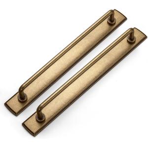 Goo-Ki Pack of 2, 7 9/16'' Center to Center Antique Brass Cabinet Bar Pulls with Backplate Vintage Drawer Handles Closet Classic Retro Home Kitchen Improvement Hardware