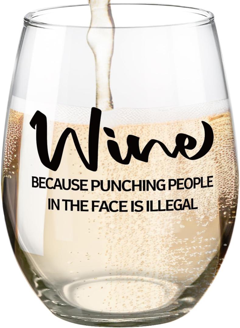 Fatbaby Funny Wine Glass For Women Coworkers, Sarcastic Gifts For Best Friends Sisters Besties, Christmas Birthday Mother's Day Gifts Stemless Wine Glass for Women 15 OZ