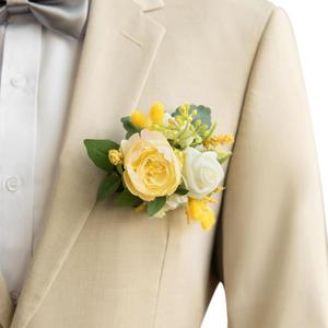 Ling's Moment Pocket Boutonniere Single, Boutonniere for Men Groom for Wedding, Prom, Homecoming, Anniversary, Graduation, etc.Yellow White (6" W x 5" H)