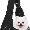 Adjustable Dog Carrier Sling - Hand-Free Dog Carriers for Small Dogs and Cats, Puppy Sling Carrier with Zipper Purse Pocket, Travel Safety Harness, Puppy Essentials (Black)