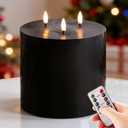 Eywamage 3 Wick Black Flameless Pillar Candle with Remote, Flickering Large Battery LED Wax Candle Φ 6" H 6"