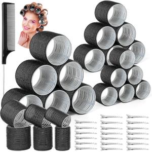 39PCS Self Grip Curlers 3 Sizes - Black 2.5in, 1.9in, 1.4in Rollers with Duckbill Clips for Long, Medium, Short, Thick, Fine Hair Volume and Bangs (Black)
