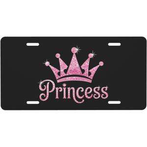 Princess Crown License Plate Sparkle Script - 12x6 Aluminum Waterproof Girls Gift Elegant Decor