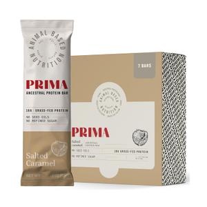 PRIMA ANCESTRAL PROTEIN BAR Grass Fed Protein Bars, Pack of 7 Animal-Based Protein Bar with Beef Tallow, Raw Honey, Seed Oil Free, Low Carb, Gluten-Free Healthy, Energy Snacks for Clean Lifestyle (BB: 12/11/2026, Salted Caramel)