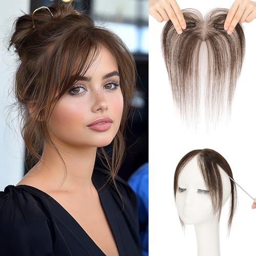 MY-LADY Clip-On Bangs for Women - 100% Real Human Hair, Middle Part Bangs Hair Pieces with Temples (Dark Brown)