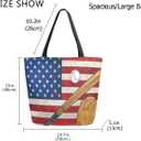 Chic Extra Large Shoulder Grocery Tote Bag, Stylish American Flag and Baseball Pattern Canvas Reusable Handle Bags for Men Women Gym Weekender Picnic Beach Travel Home Storage Market Shopping