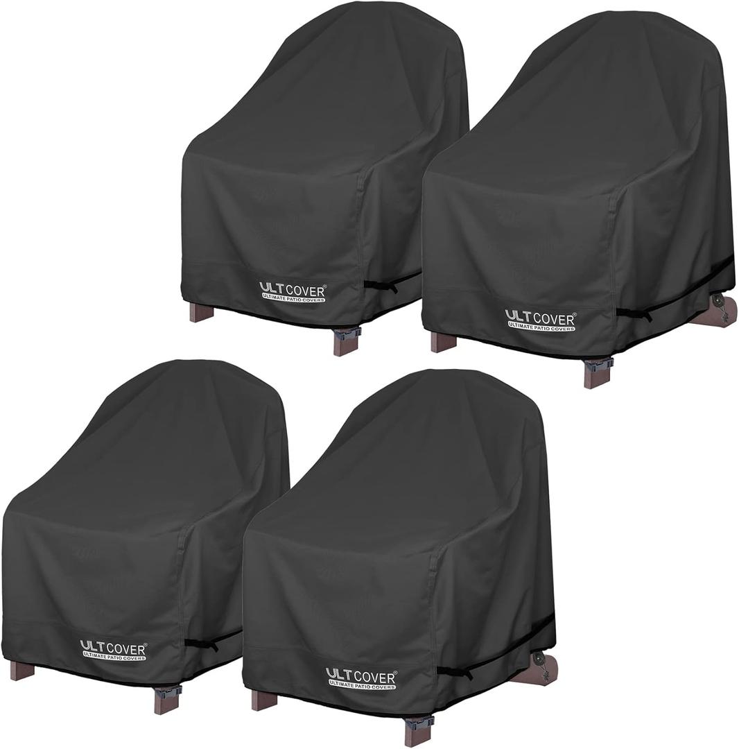 ULTCOVER Waterproof Patio Adirondack Chair Cover 4 Pack for Outdoor Chair Size Upto 28W x 31D x 36H inch, Black