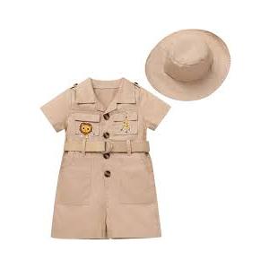 ABAFIP Baby Girl Toddler Boy Safari Birthday Outfit Short Sleeve One Piece Romper Jumpsuit with Belt Hat 0-6M