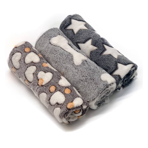 1 Pack 3 Puppy Blankets Super Soft Warm Sleep Mat Grey Cute Print Fluffy Fleece Pet Flannel Throw Dog Blankets for Small Dogs Cats,Star&Bone&Love- Small (23"x15")