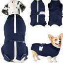 SlowTon Dog Surgery Recovery Suit - Zipper On Dog Onesies After Surgery for Female Male Dogs, Abdominal Wounds Bandages Cone/E-Collar Alternative Surgical Body Suit (Dark Blue,XS)