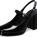 CELLENZ Women Mary Jane Shoes: 3.9 Inch Closed Toe Chunky Heels, Comfortable Platform Slingback Heels,Dress Shoes Prom Office Graduation Pumps Size 7