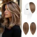 REECHO Clip in Hair Volumizer, Short Thick Clip in Hairpieces Adding Extra Hair Volume Extensions for Women with Thin Fine (Light Brown with Blonde Highlights, 8 Inch)