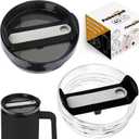 40 OZ Tumbler Lid Replacement Fit for Stanley Cup, 2 Pack Clear Replacement Lids Fit for Stanley Travel Tumbler, Spill Proof Tumbler Covers for Stanley Cup Accessories (Black)