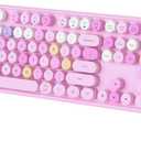 Colorful Wireless Bluetooth Keyboard, 2.4G & Dual Bluetooth Multi-Device, Typewriter Retro Round Keycaps 104 Keys Full-Size for PC Laptop Tablet Phone (Pink-Colorful)