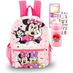 Disney Minnie Mouse Backpack for Girls - Bundle with 16 School Backpack Plus Water Bottle, Stickers, More | Minnie Mouse School Bag for Kids