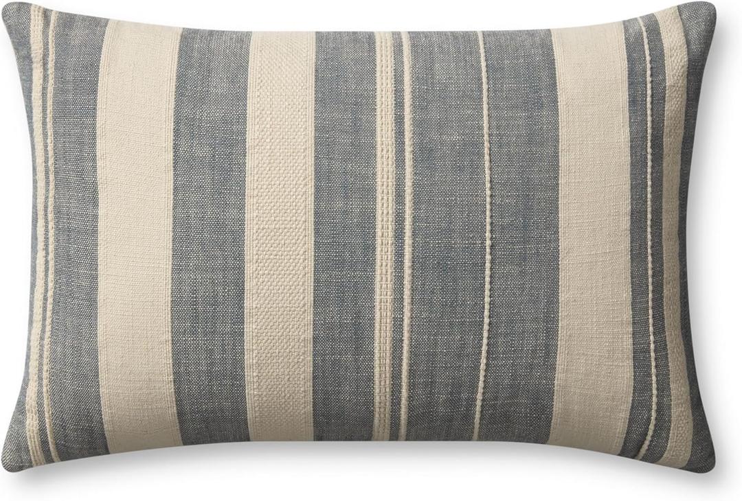 Loloi Angela Rose x Mia Collection PAR0014 Ivory/Denim 13'' x 21'' Cover w/Down Pillow