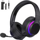 Wireless Gaming Headset for PS5, Foldable 2.4GHz Gaming Headphones for PS5, PS4, Switch, PC, Bluetooth 5.4 Gaming Headset with 45H Battery, Noise Canceling Mic, USB-C, RGB Lights - Black