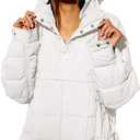 Fazortev Womens Oversized Puffer Jacket Quilted Dolman Hoodies Pullover Long Sleeve Lightweight Warm Tops Coat (Large, White)