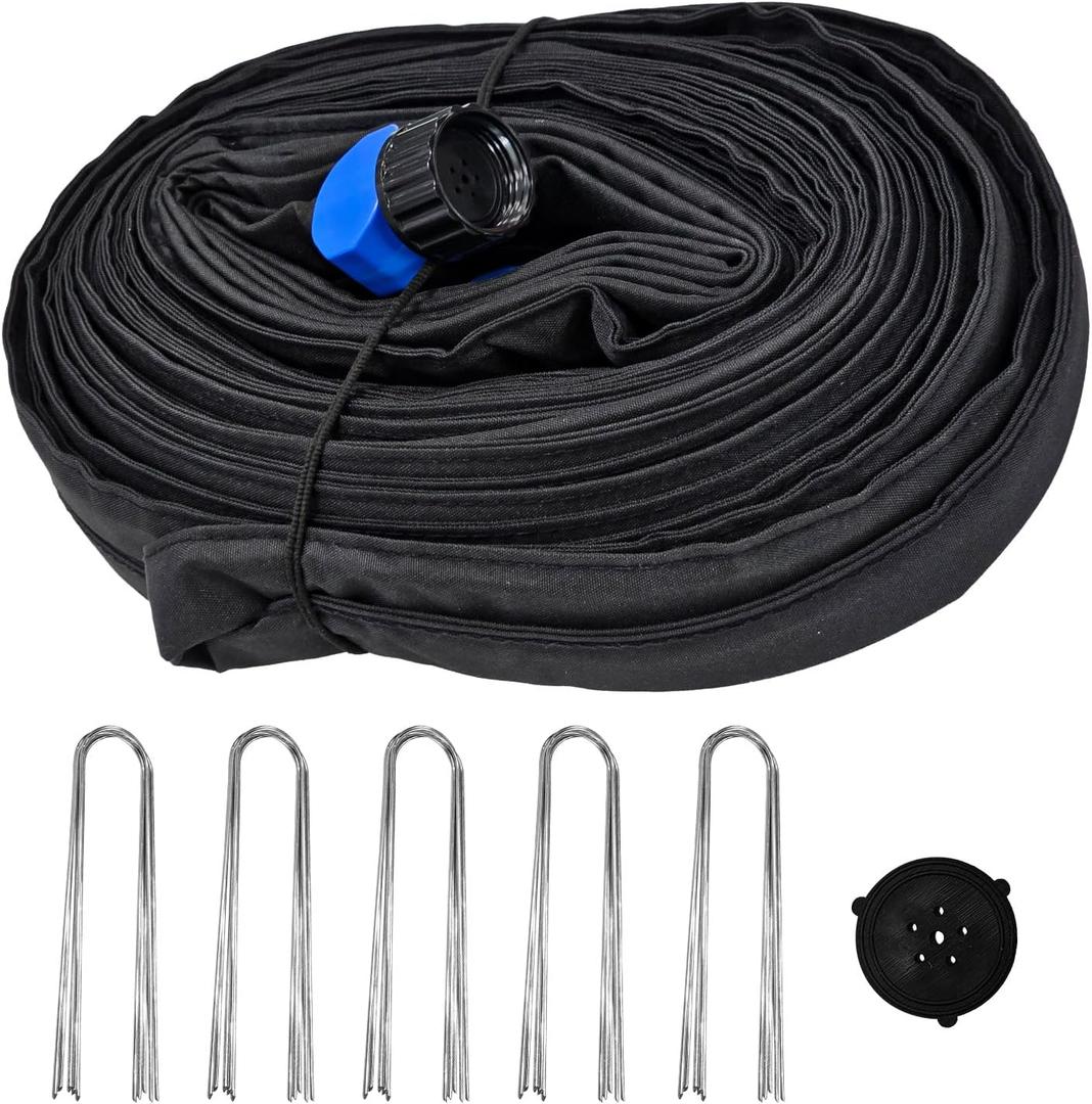 Garden Flat Soaker Hose Set, 1/2" x 72 ft Drip Hoses with 25pcs Stakes, Double Layer Drip Irrigation Tubing Save Water for Garden