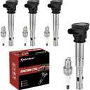 UF575 Ignition Coil Pack and Iridium Spark Plugs Set of 4 Compatible with Audi A3 A4 A5 Q3 Q5 RS4 Volkswagen Beetle Jetta Golf Seat Altea Leon 2004-2018 2.0L 4.2L Replaces#UF529,C1627, XP3922