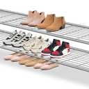 AOODA 2 Tier Long Metal Shoe Rack for Closet Wide Stackable Shoe Storage Organizer 18-Pairs Low Small Sneaker Rack for Entryway, Bedroom, Garage, Grey (11.4 x 42.7 x 18.7)