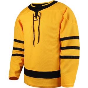 Mens Blank Ice Hockey Jersey Long-Sleeved Practice Hockey Jersey(Yellow-L)