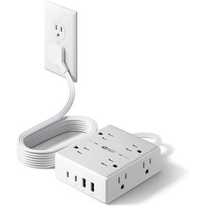 Flat Plug Surge Protector Power Strip, 6ft Ultra Thin Extension Cord with 4 USB (2 USB C Port), 8 Outlets Desk Charging Station, Wall Mountable Outlet Extender for Home Office, College Dorm Room (White)
