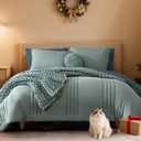 Monbix Full Size Comforter Set - 7 Pieces Sage Green Bed in a Bag Full Size Bedding Sets with Comforters, All Seasons Comforter with Sheets,Pillowcases & Shams (Full(80"X90"))