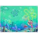 Banner Sea Creatures Art, Ocean Themed Indoor Outdoor Home Decoration, Summer Beach Party Supplies 60x80Inch