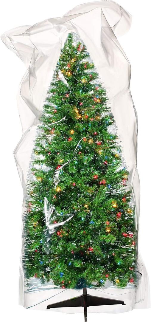 Skylety Christmas Poly Storage Bag Christmas Tree Storage Bag Large Transparent Tree Container for Party Supplies(1 Piece,4 x 9 Feet)
