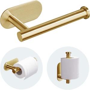 Toilet Paper Holder - Self Adhesive Toilet Paper Holder Wall Mount for Bathroom, SUS 304 Stainless Steel Command Strip Toilet Paper Roll Holder Stick On Wall, No Drilling - Brushed Gold, 2pcs