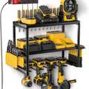 Power Tool Organizer with 4 Cordless Drill Holder Wall Mount, Garage Organization with Charging Station, Heavy Duty Shelving Tool Rack for Tool Battery/Workshop/Pegboard/Shed, Men's Gift