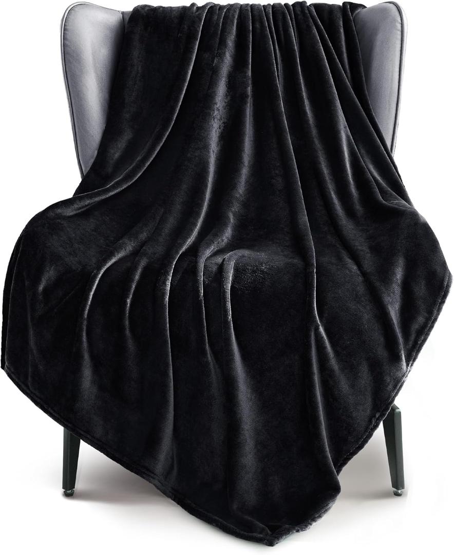 Exclusivo Mezcla Fleece Black Throw Blanket for Couch, Sofa, Super Soft and Warm Blankets, All Season, Cozy, Plush, Lightweight, 50x60 Inches