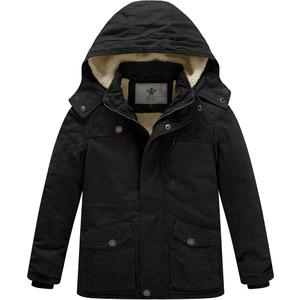 WenVen Boy's Winter Thicken Cotton Coat Heavy Sherpa Lined Hooded Parka Jacket XL Black