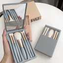 Travel Size Makeup Brushes Set, Easy-taken Mini Makeup Brush Set with Case and Mirror, Small Complete Function Cosmetic Brushes Kit Perfect for On The Go (Blue)