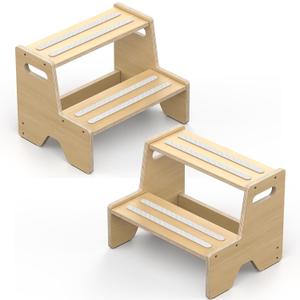 Step Stool for Toddler, Sturdy Wooden 2-Step Stool with Anti-Slip Surface and Pads for Barthroom, Kitchen, Bedroom, Toilet, and Potty Training - 2 Pack