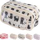 Cute Kawaii Pencil Case Pouch Cartoon Pen Box Holder Organizer for Office Workspace Supplies Desk Accessories Travel Essentials Aesthetic Trendy Cool Stuff Gift Large Capacity (Black Cat)