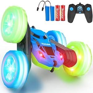 Remote Control Car for Kids RC Stunt Cars with Cool Wheel Lights 360° Rotating Boys Toys for Ages 6 7 8 9 10-12 Kids Gift Ideal(Blue&Green)